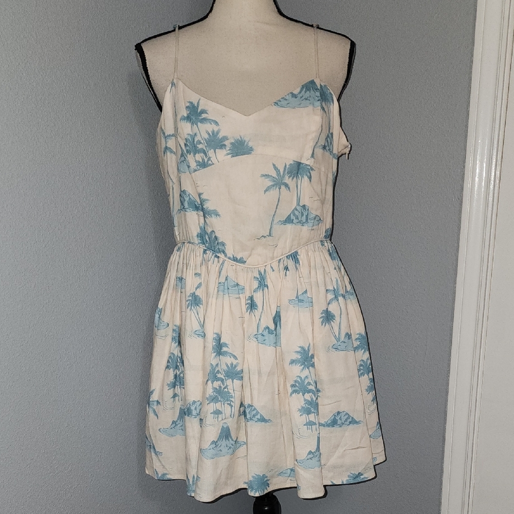 Gianni Bini x DANNIJO Kona Linen Blend Sweetheart Palm Print Dress Sz 14